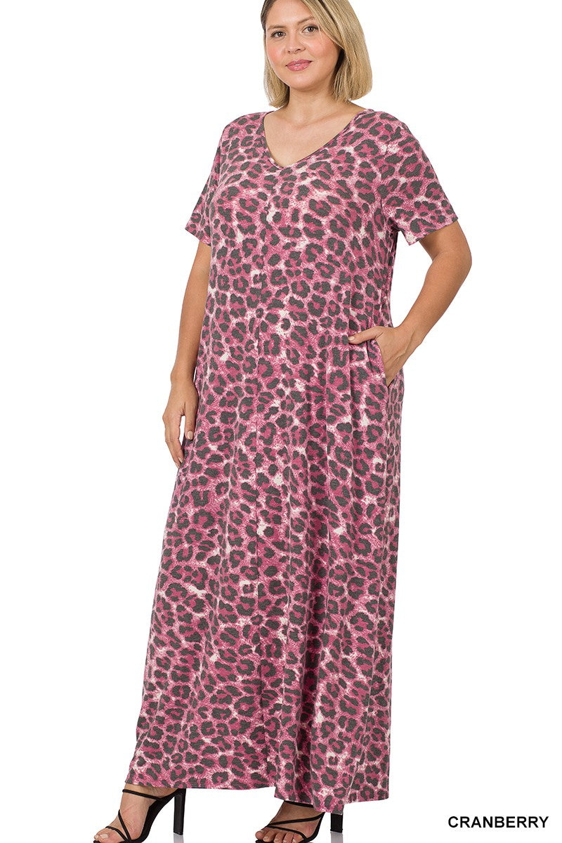 Pink Cranberry Leopard Maxi Dress w Pockets