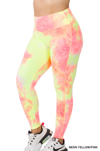 Neon Pink Yellow Tie Dye Full Length Leggings