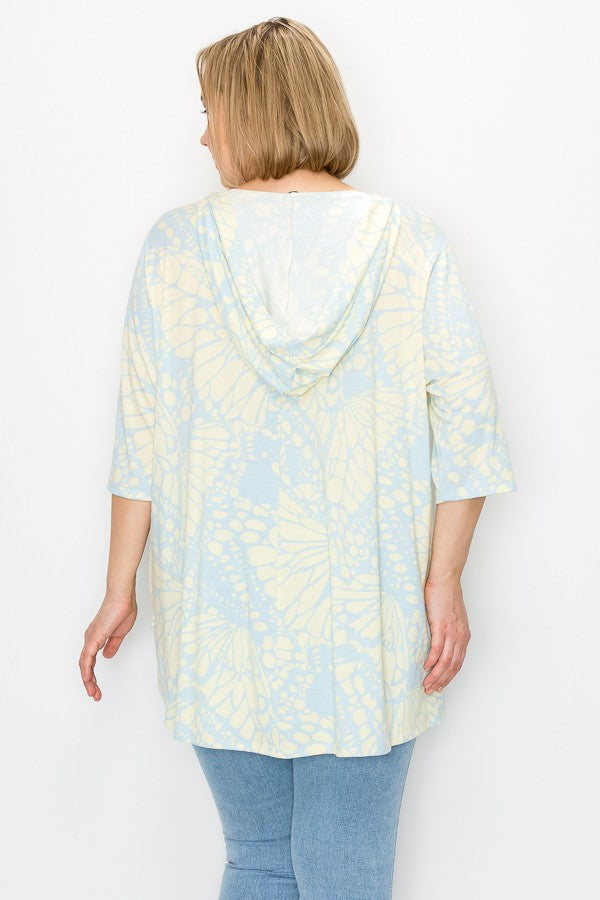 PSFU Blue Yellow Butterfly - Esque Hooded Shirt Top Hoodie