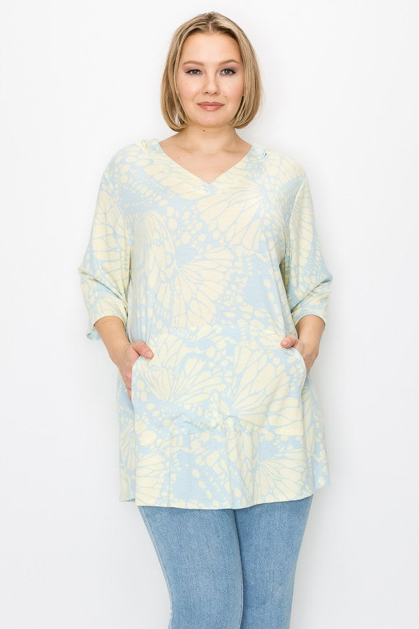 PSFU Blue Yellow Butterfly - Esque Hooded Shirt Top Hoodie