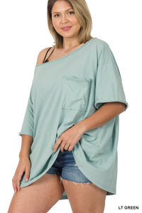 Sage Green Oversize Pocket Shirt Top Tee