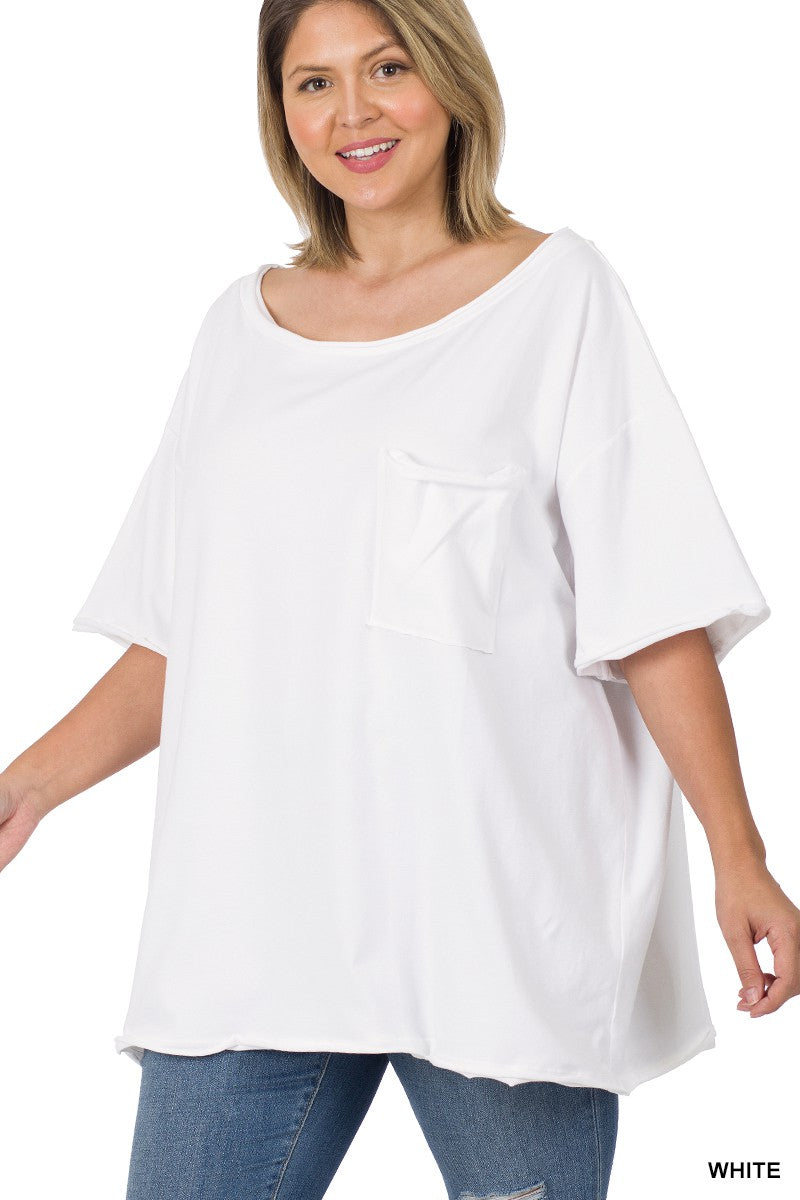 Oversized Solid White Pocket Shirt Top