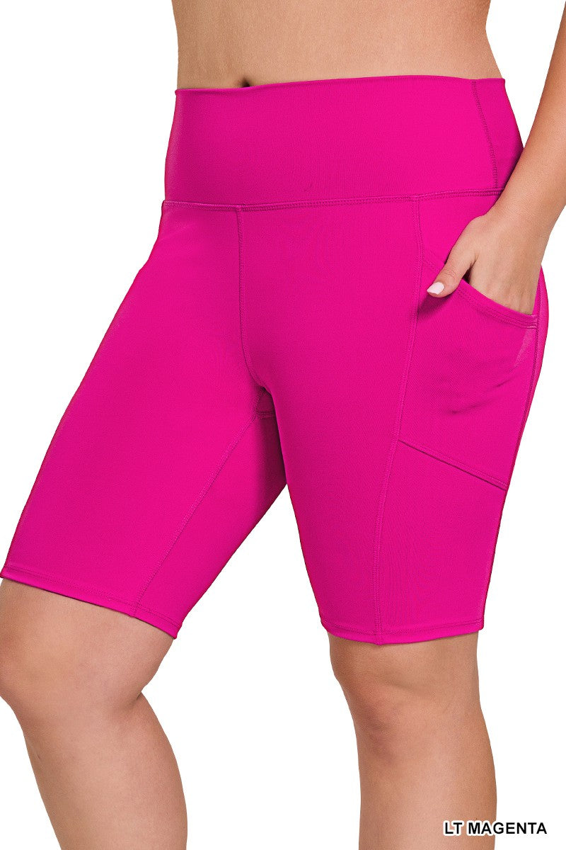 Fuschia Athletic Biker Shorts w Pockets