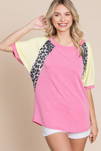 Pink Yellow Leopard Shirt Top