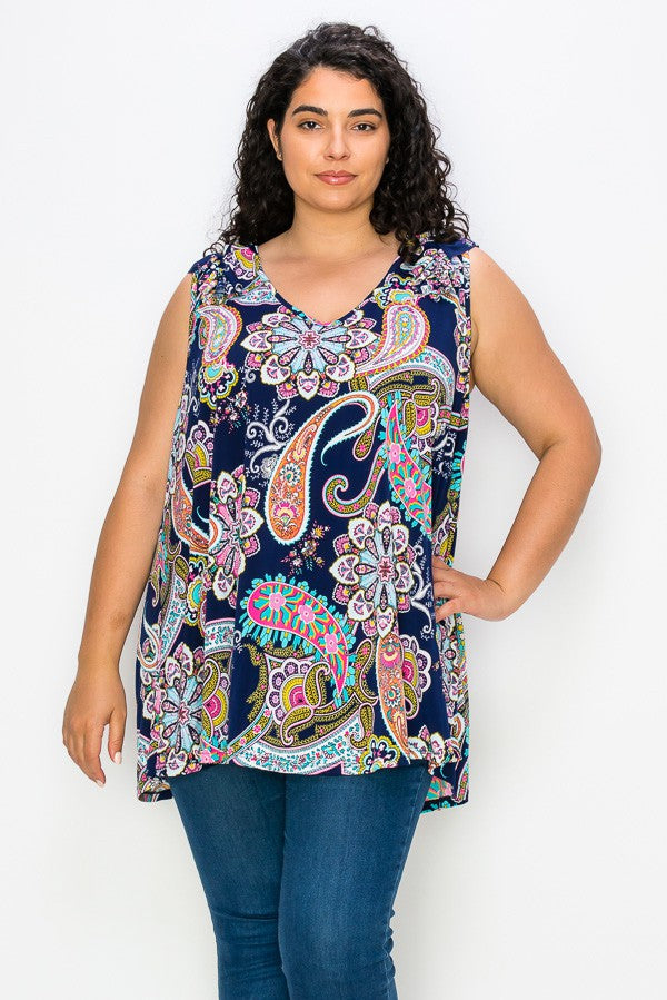 PSFU Navy Paisley Tank Top w Ruffle Straps