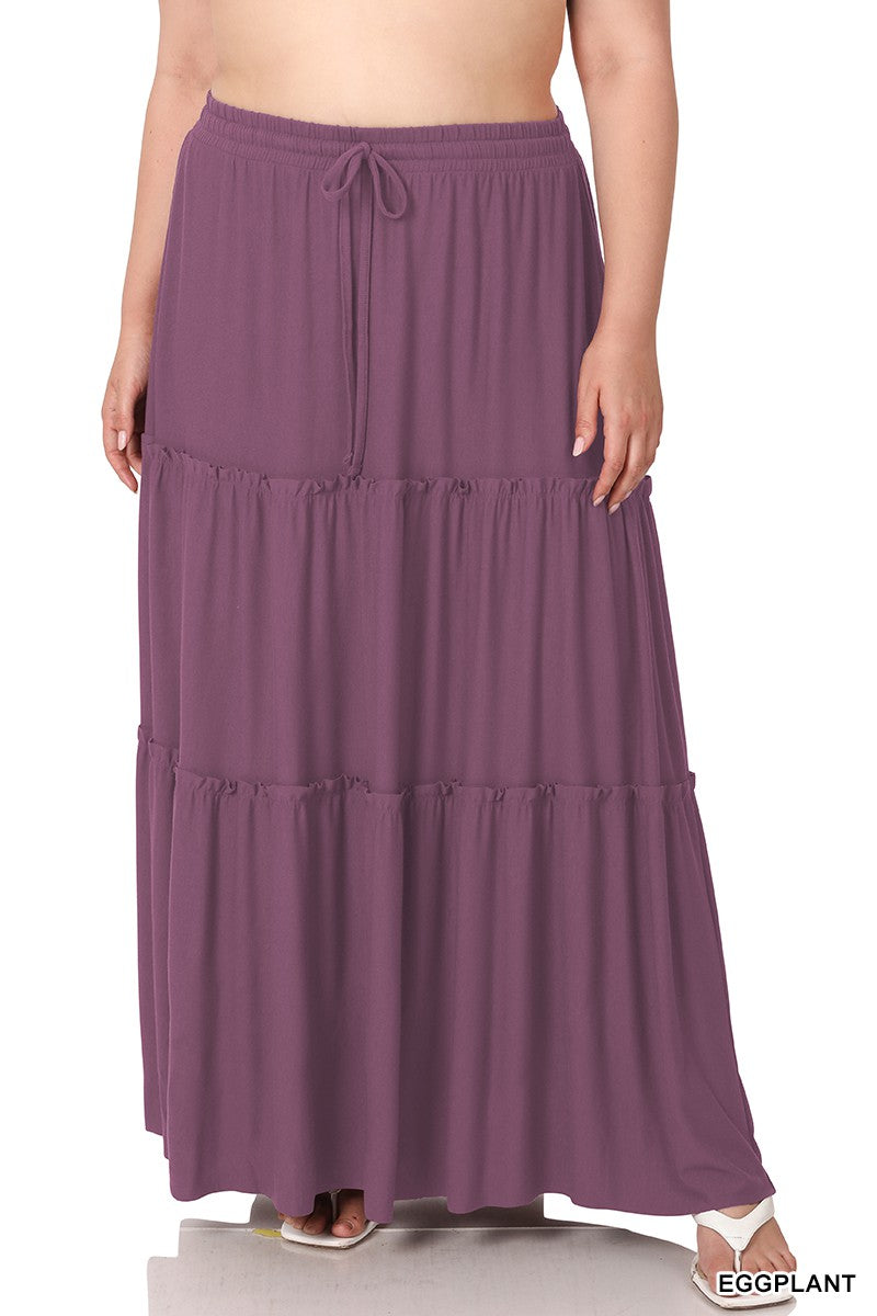 Purple Tiered Ruffle Maxi Skirt
