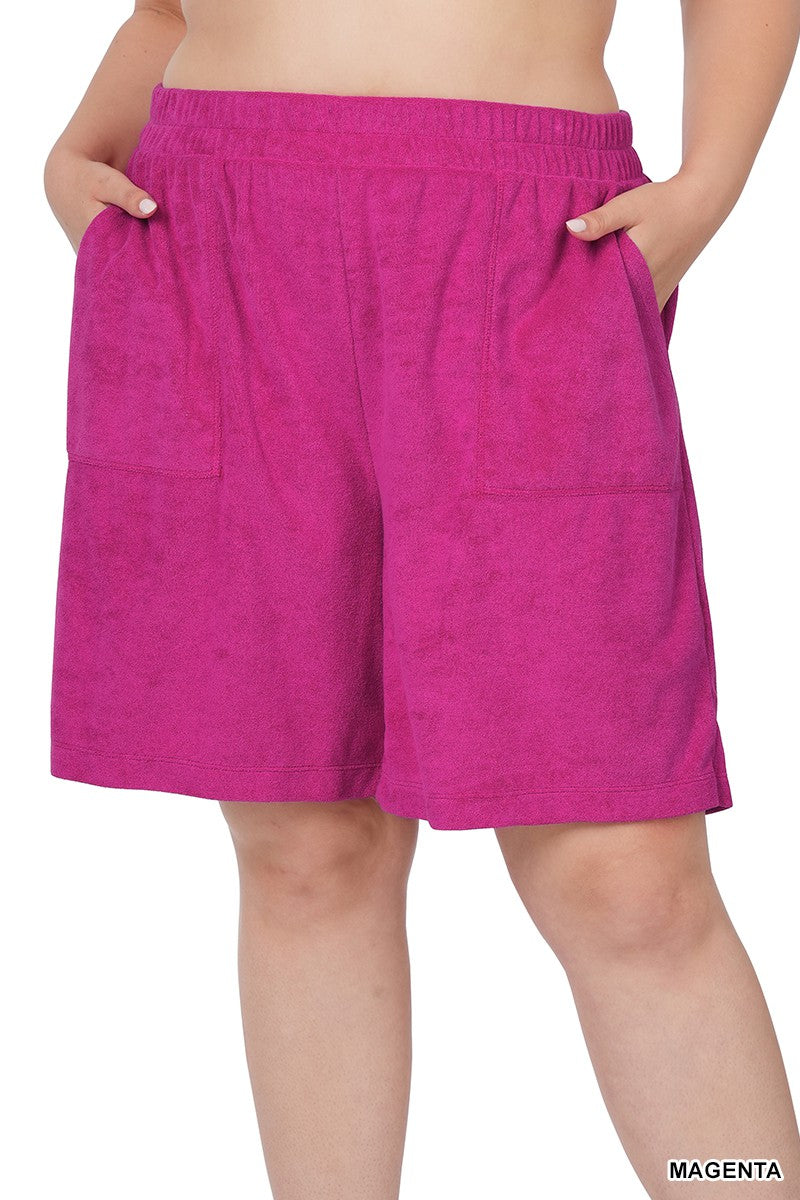 Magenta Terry Short Shorts w Pockets