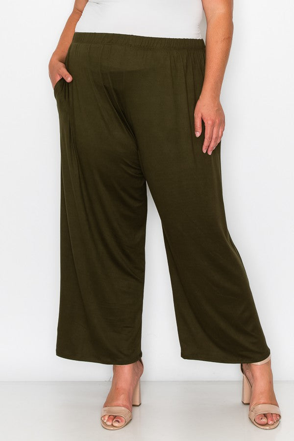 PSFU Olive Green Wide Leg Palazoo Pant Pants