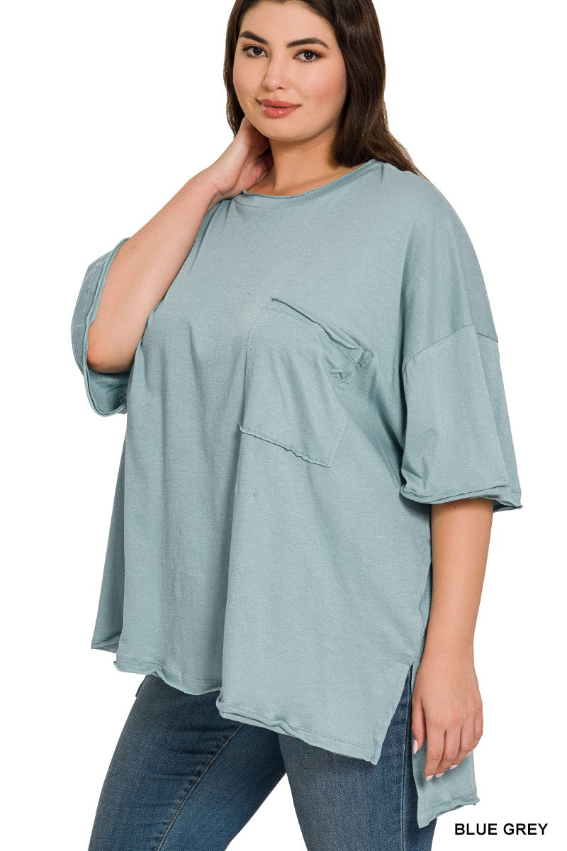 Ash Blue Oversized Pocket Top Shirt