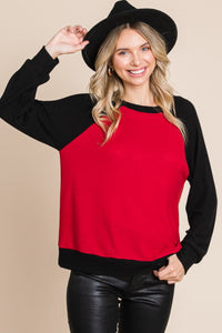 Black Red Hacci Soft Knit Shirt Top