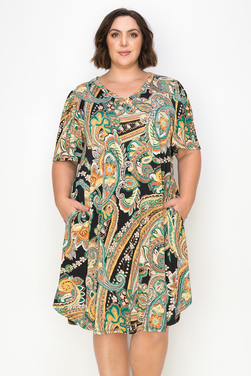 Black Yellow Green Paisley Dress