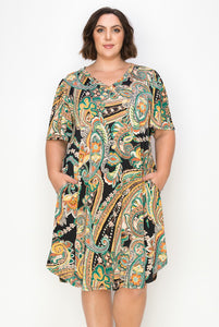 Black Yellow Green Paisley Dress