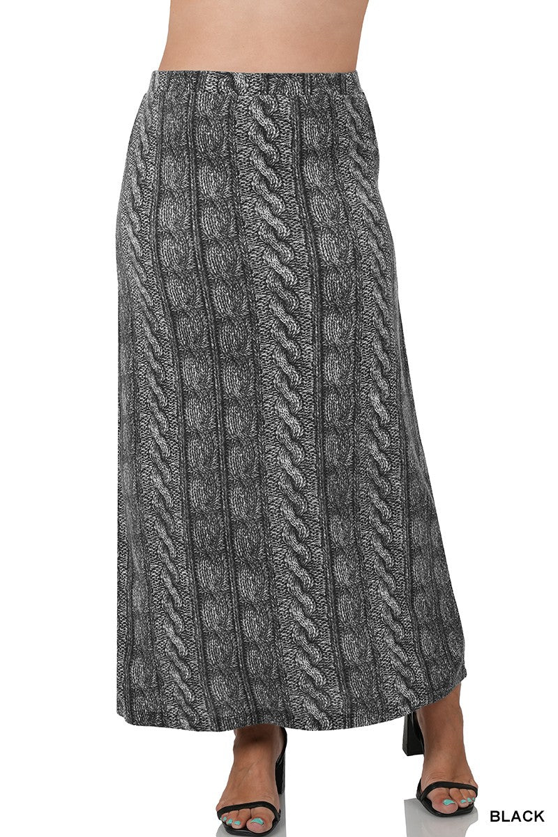 Black/Gray Hacci Printed Maxi Skirt