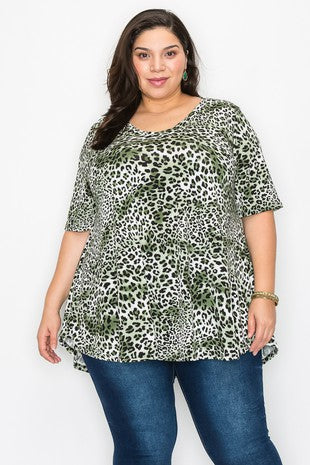 Green Leopard Animal Print Shirt Top