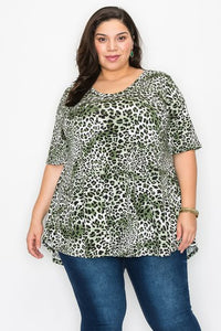 Green Leopard Animal Print Shirt Top