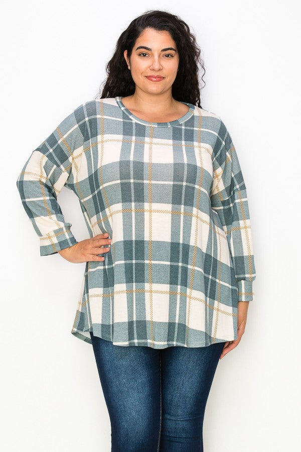 PSFU Green and Gold Plaid Shirt Top