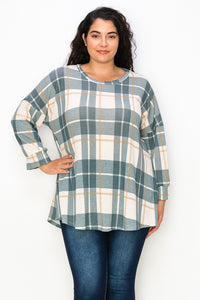 PSFU Green and Gold Plaid Shirt Top