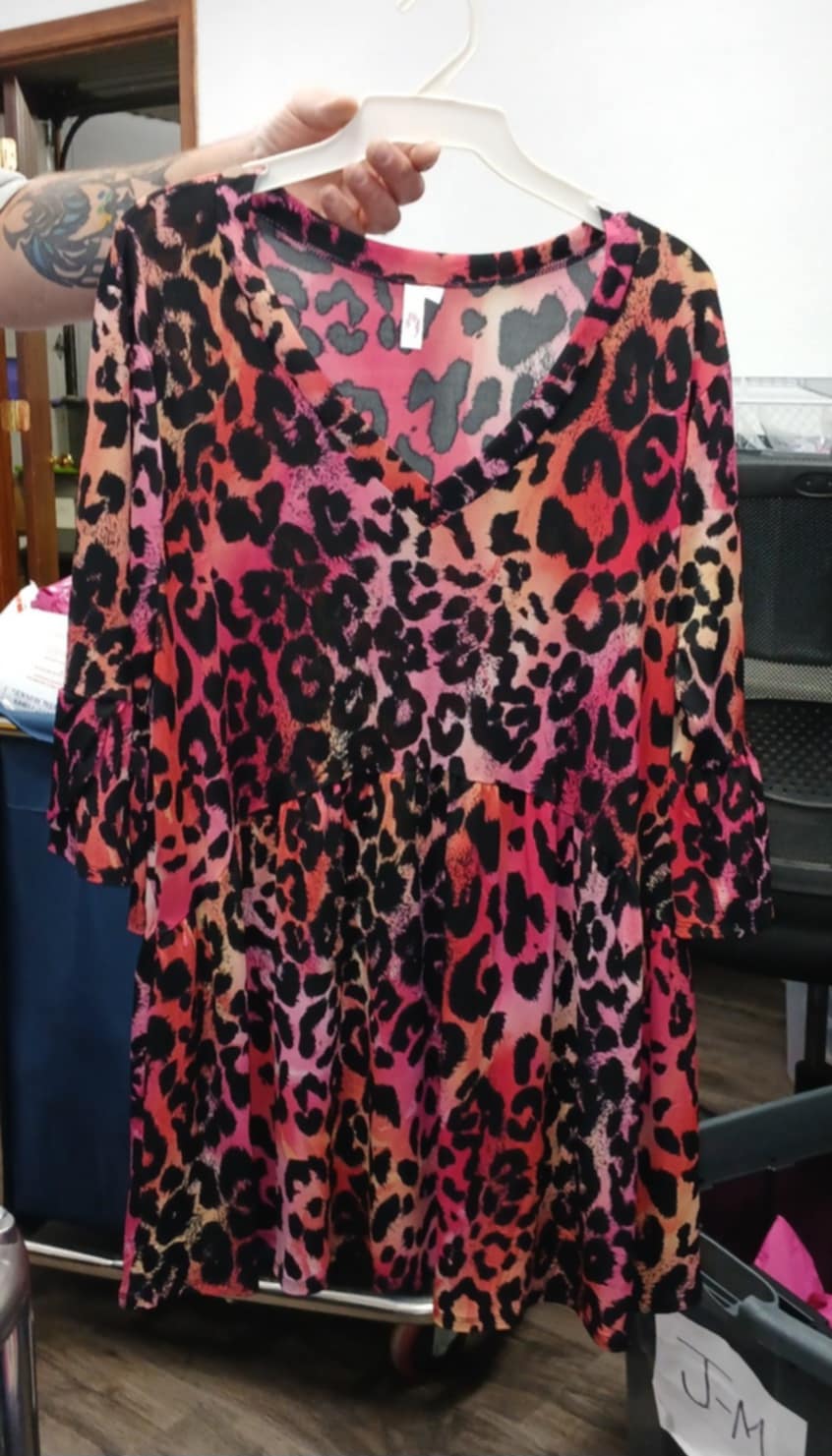 Pink Orange Leopard V Neck Shirt Top