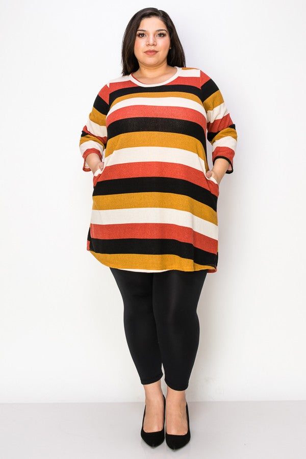 PSFU Orange Yellow Rust Stripe Tunic Shirt Top