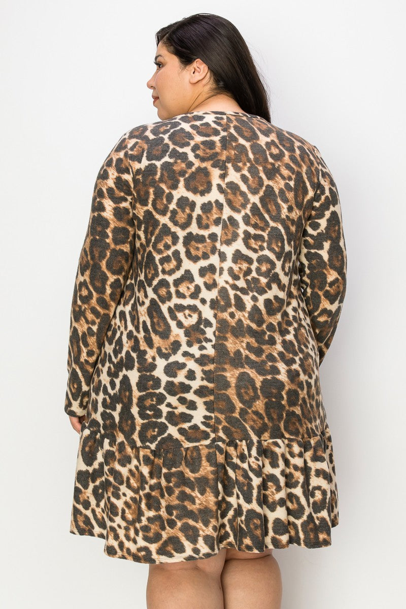 Leopard Print Sweater Dress with Ruffle Hem/or Long Tunic