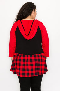 PSFU Red & Black Plaid Contrast Hoodie Hoody