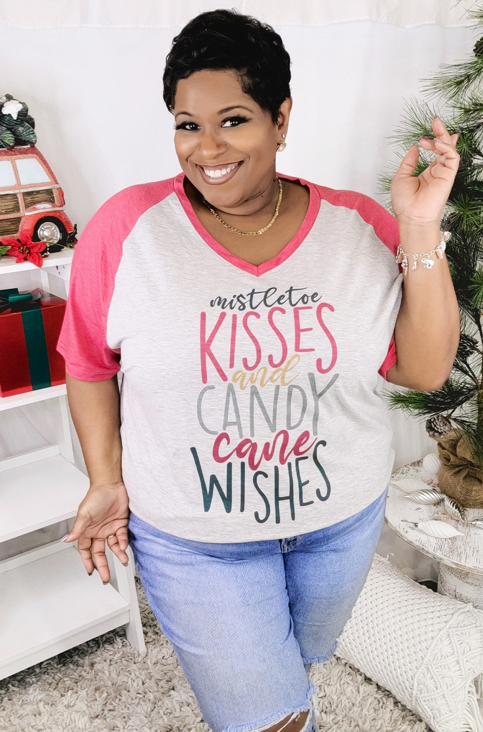 Mistletoe Kisses V-Neck T-Shirt