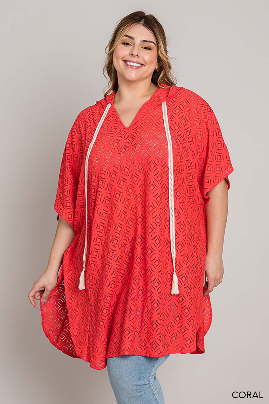 Coral Lace Hoodie or Cover Up