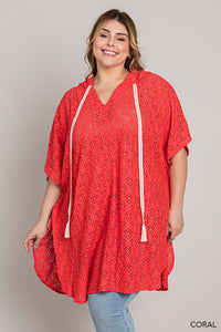 Coral Lace Hoodie or Cover Up