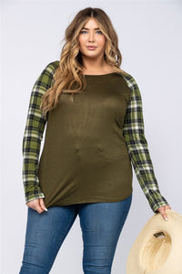 Green Shirt Top with Cute Green Plaid Sleeves