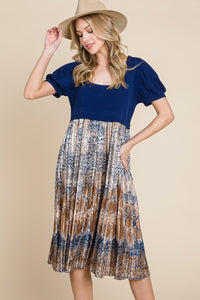 Navy Brown Snakeskin Bottom Dress