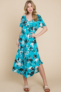 Turquoise Black Floral Dress