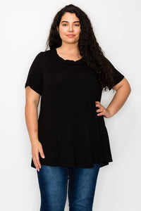 PSFU Solid Black Ruffle Neck Detail Shirt Top