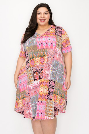 Gorgeous Pink Patchwork Dress w Pockets
