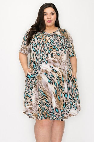 Animal Print Blue Leopard Print Dress w Pockets