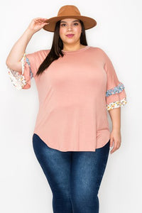 Blush Pink Floral Ruffle Sleeve Shirt Top