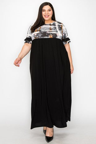 Black Gray Design Maxi Dress