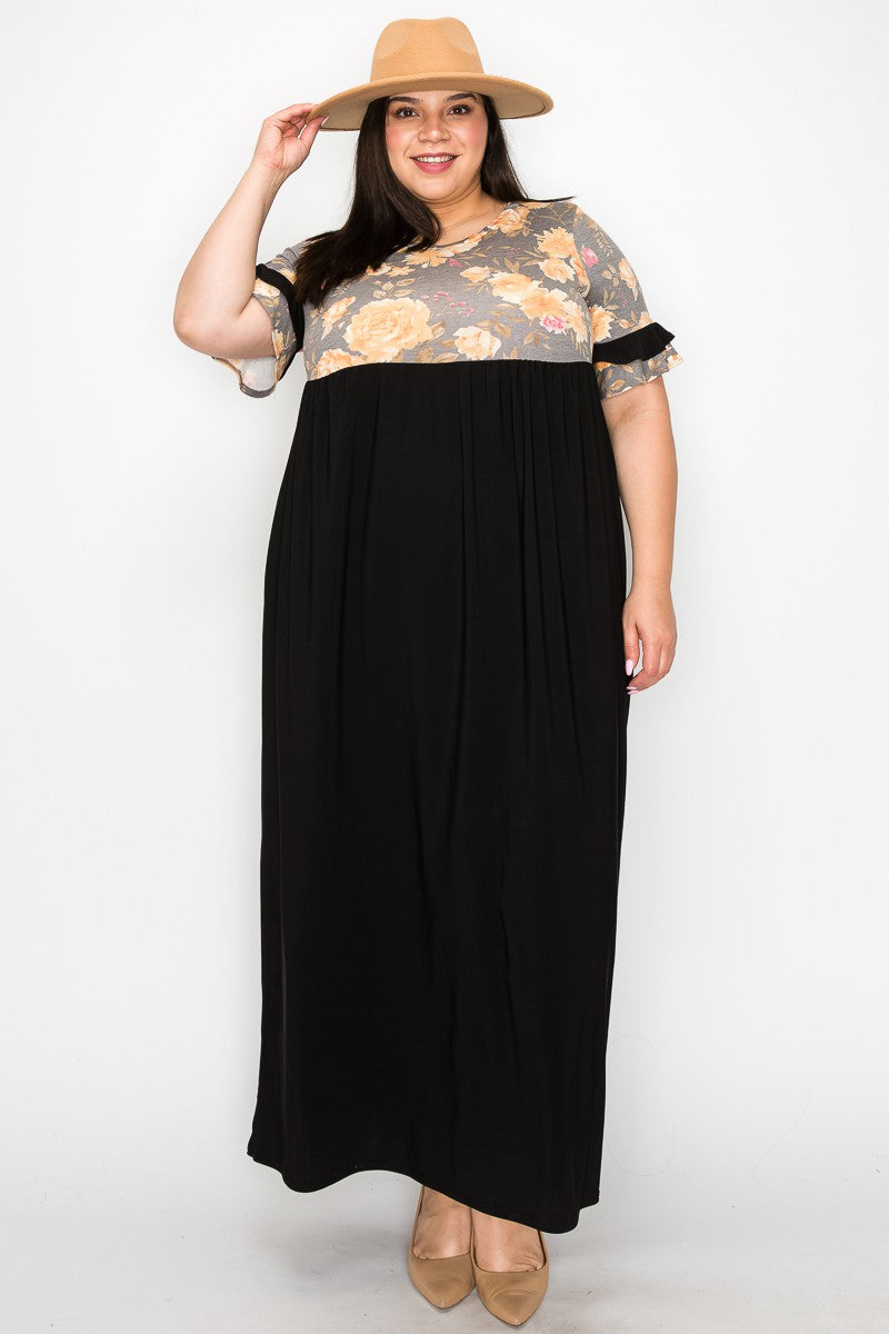 Gray Floral Maxi Dress
