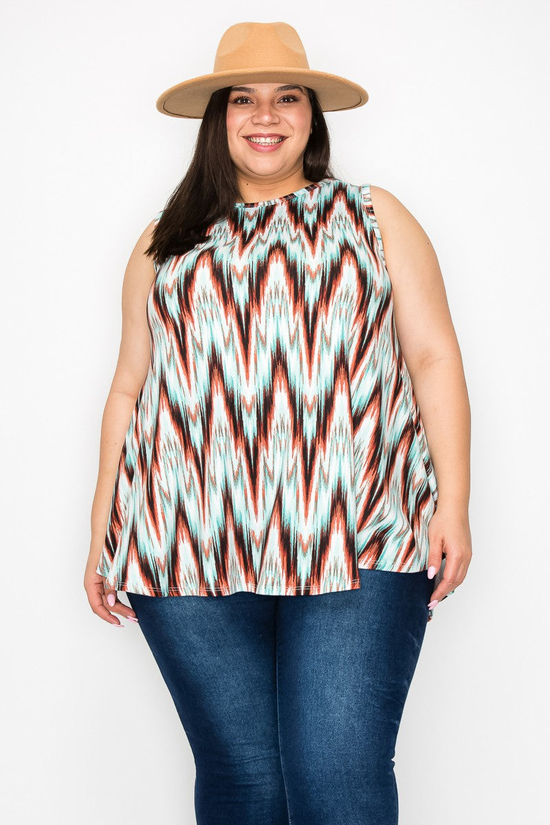 Teal Brown Chevron Shirt Sleeveless Tank Top