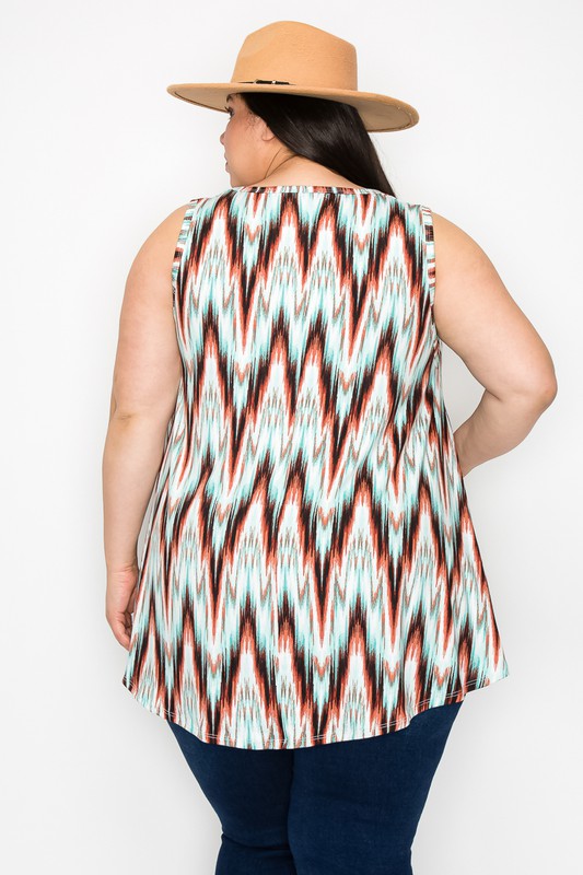 Teal Brown Chevron Shirt Sleeveless Tank Top