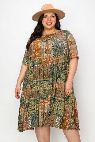 Beautiful Green Rust Tiered Fall Dress Plus Size For Us Beautiful Green Rust Tiered Fall Dress Plus Size For Us
