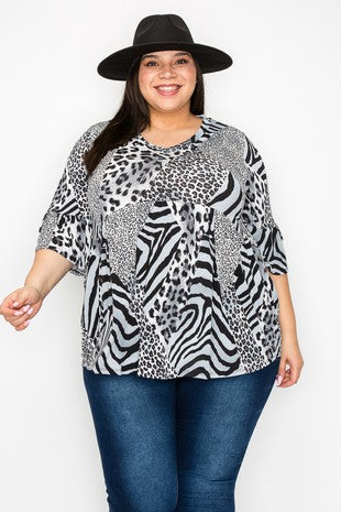 Gray Leopard Animal Print Shirt Top