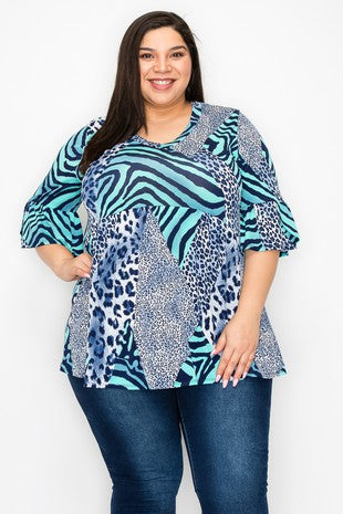 Teal Blue Animal Print Shirt Top