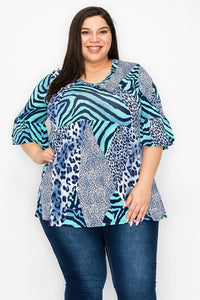 Teal Blue Animal Print Shirt Top