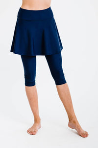 Navy Blue Flared Swim Skort w Capri Leggings Swim Bottoms