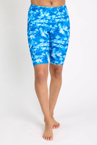 Blue Tie Dye Long Bike Swim Shorts Swim Bottoms