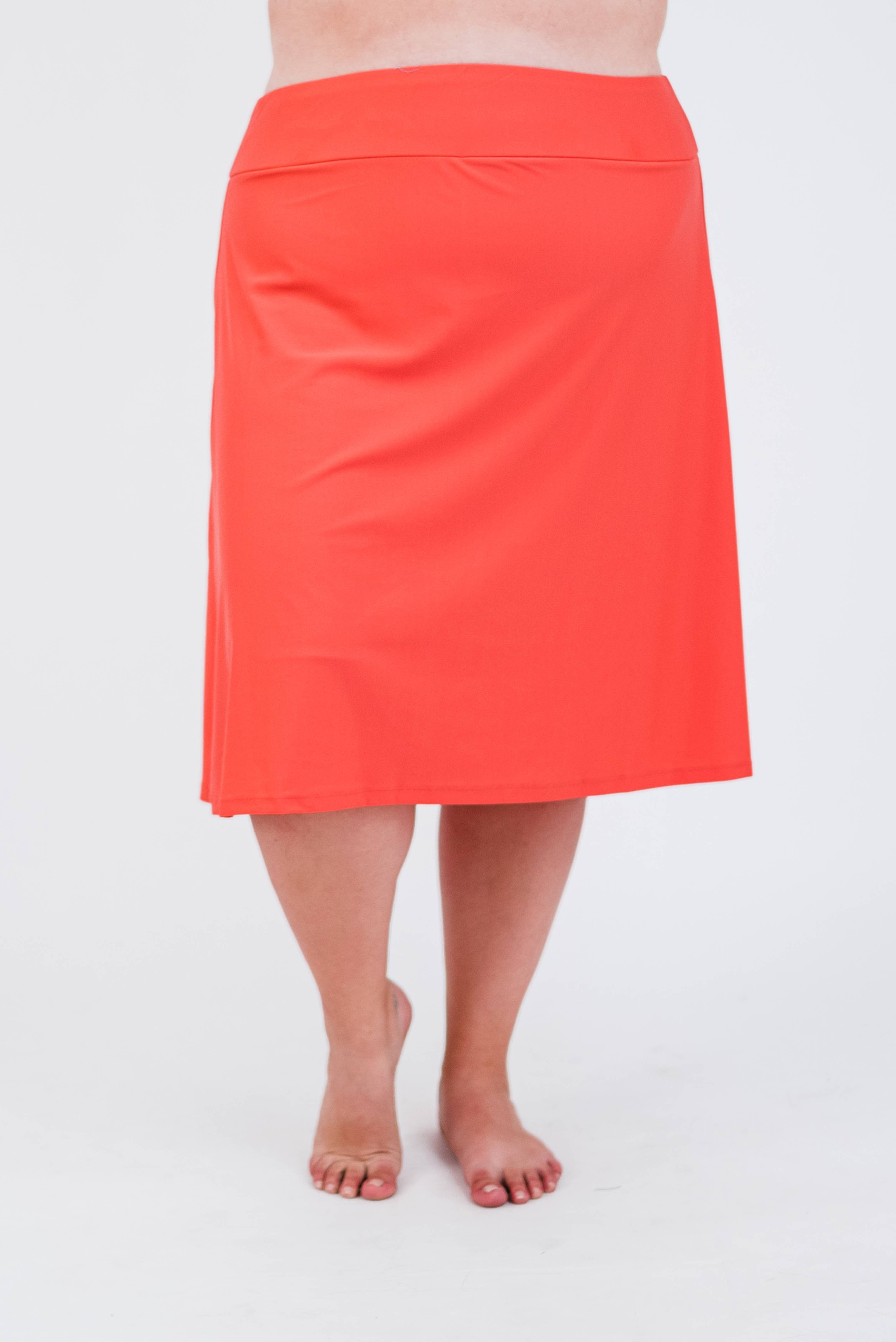 Coral Orangey Long Swim Skort Swimwear