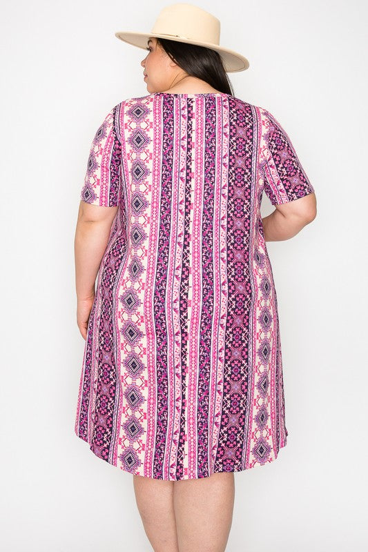 Pink Purple Aztec Dress w Pockets