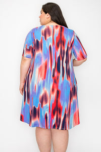 Red Ivory Blue Tie Dye Dress