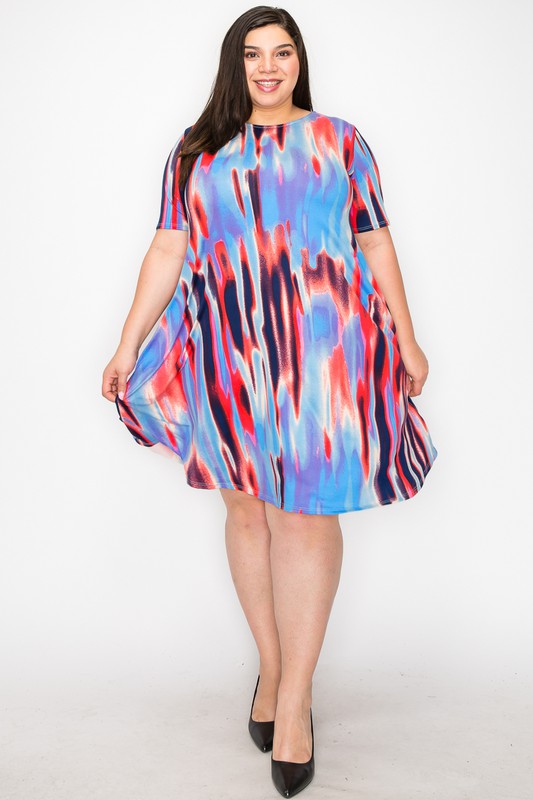 Red Ivory Blue Tie Dye Dress