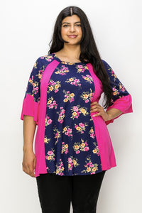 PSFU Slimming Navy Pink Floral Shirt Top